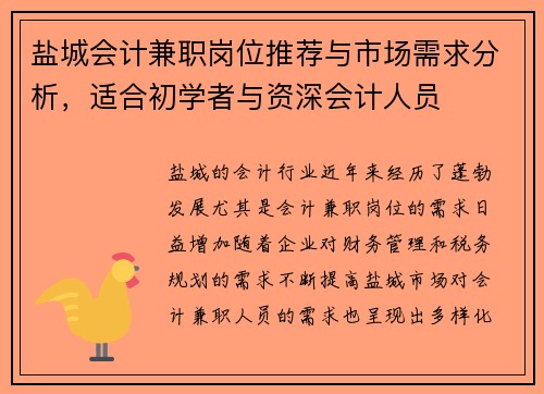 盐城会计兼职岗位推荐与市场需求分析，适合初学者与资深会计人员