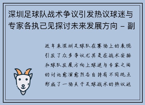 深圳足球队战术争议引发热议球迷与专家各执己见探讨未来发展方向 - 副本